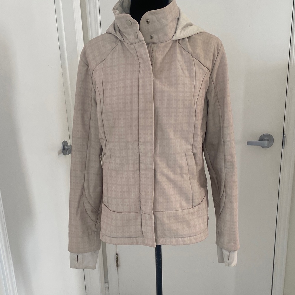 AVIA Windbreaker Jacket White Hood Zipper Warm Winter Jacket Size Large